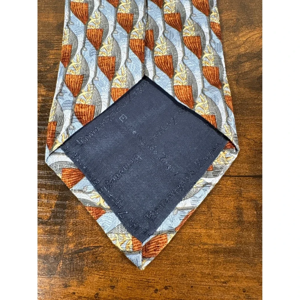Ermenegildo Zegna‎ Men Blue Copper Geometric Silk Tie Made in Italy Disegno Escl